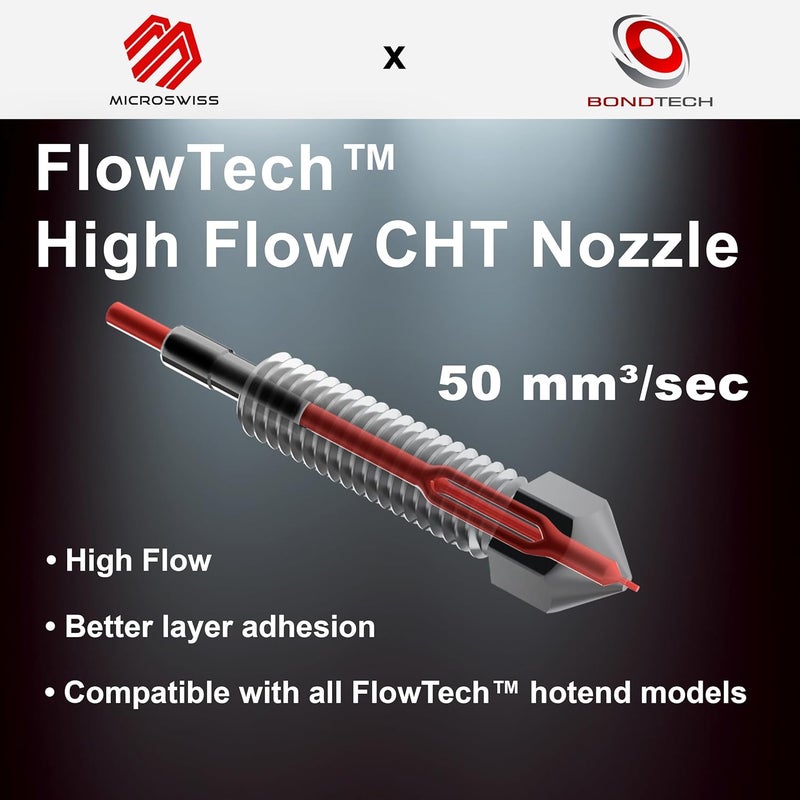 Micro-Swiss FlowTech™ CHT - High Flow Nozzle - Equipped with CHT Technology - Multi Filament Channel Design (0.4mm) - Image 2